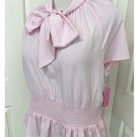 RILEY & RAE Peplum Tie-neck Smocked Waist Blouse Light Pink XXL - Picture 5 of 8